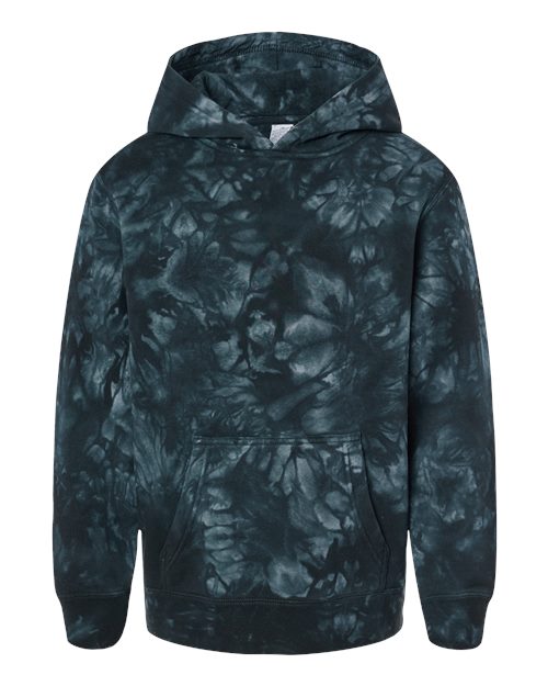 Independent Trading Co. Youth Midweight Tie-Dyed Hooded Sweatshirt — Tie Dye Black — Front