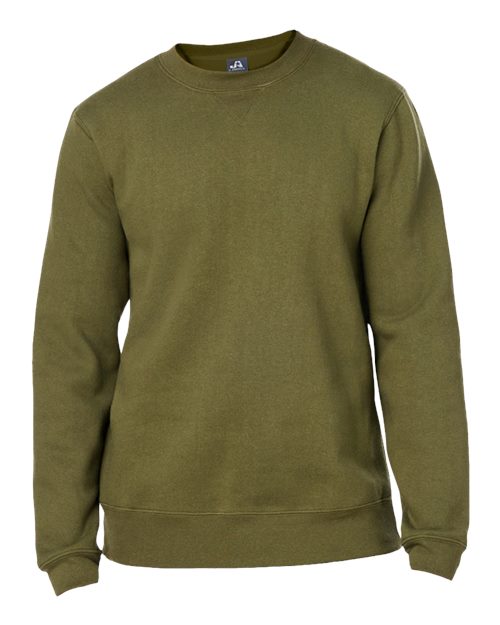 J. America Unisex Premium Fleece Crewneck Sweatshirt — Military Green — Front