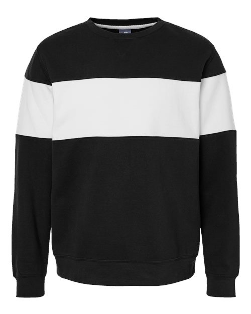J. America Unisex Varsity Fleece Crewneck Sweatshirt — Black — Front