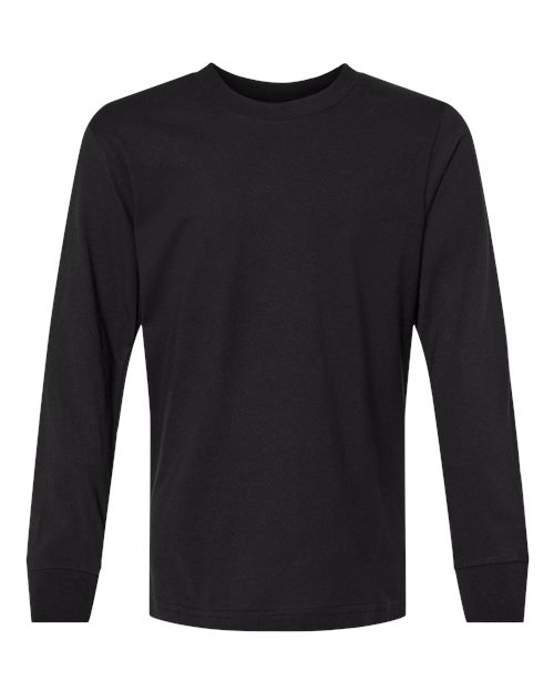 Next Level Youth Cotton Long Sleeve T-Shirt — Black — Front