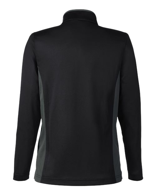 Harriton Women's Flash Snag Protection Plus IL Colorblock Quarter-Zip Pullover — Black/ Dark Charcoal — Back