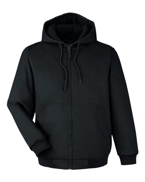 Harriton Unisex Tall ClimaBloc® Heavyweight Hooded Full-Zip Jacket — Black — Front