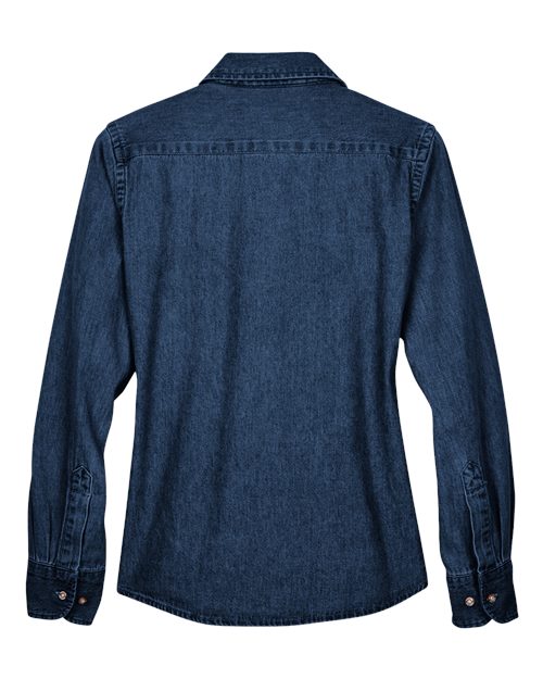 Harriton Women's Denim Shirt — Dark Denim — Back