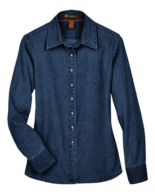 Harriton Women's Denim Shirt — Dark Denim — Front