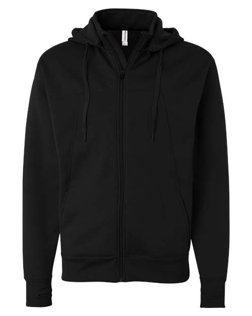 Independent Trading Co. Unisex Poly-Tech Full-Zip Hooded Sweatshirt — Black — Front