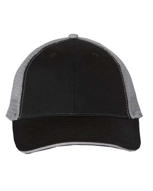 Valucap Sandwich Trucker Cap — Black/ Grey — Front