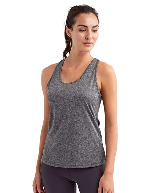 TriDri Women's Knot Back Venus Tank — Black Melange — On model · front