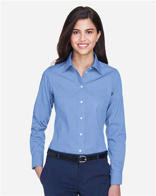 Devon & Jones Women's Crown Collection® Oxford Woven Dress Shirt — Light Blue — On model · front