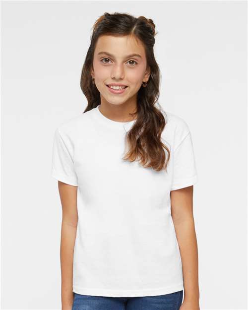 Rabbit Skins Youth Juvy T-Shirt — White — On model · front