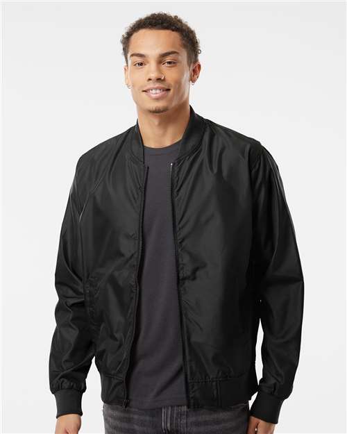 Independent Trading Co. Unisex Lightweight Bomber Jacket — Black — On model · front