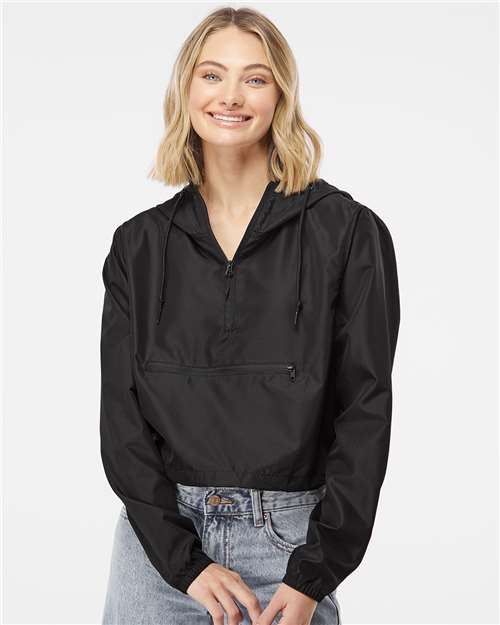 Independent Trading Co. Women's Lightweight Quarter-Zip Pullover Crop Windbreaker